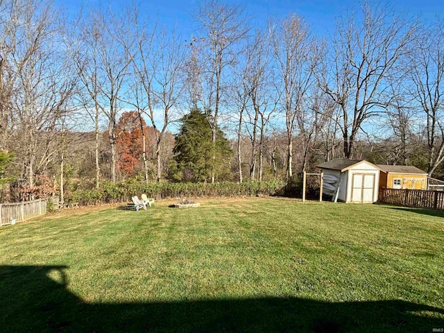 view of yard with a shed