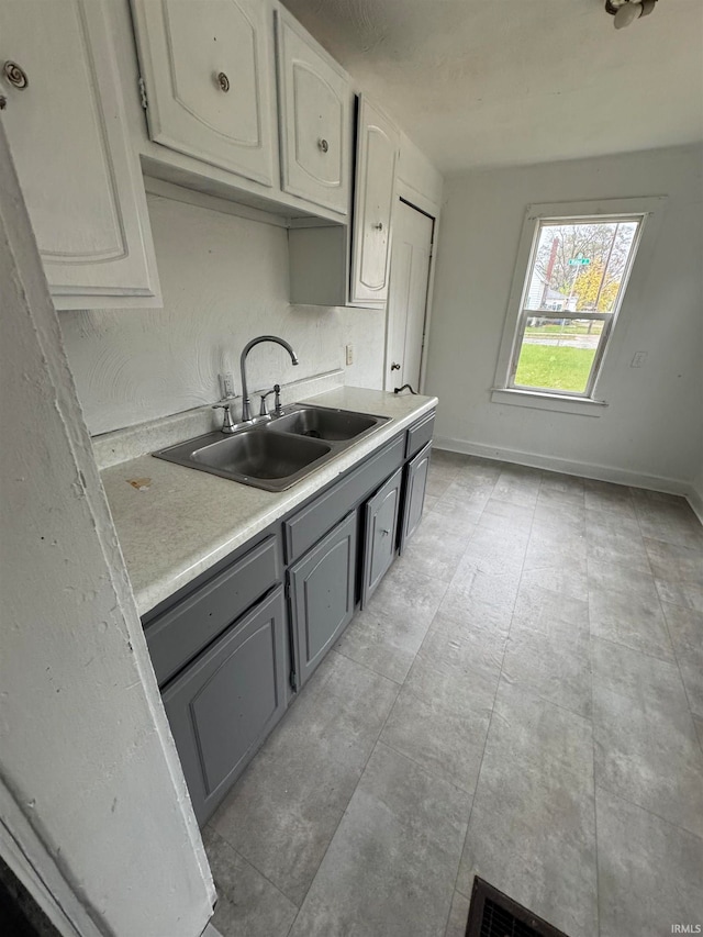 kitchen with gray cabinets and sink