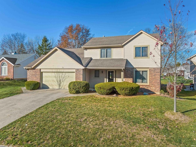 front of property with a garage and a front lawn