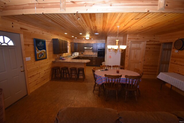 0 N 15e Rd, Jasper, IN 47546 - dining room featuring wooden walls, a chandelier, and wooden ceiling