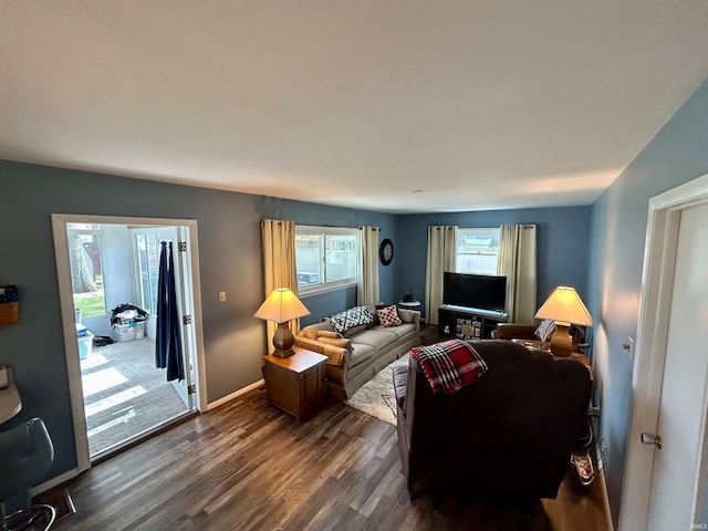 living room featuring dark hardwood / wood-style floors