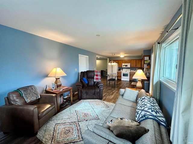 living room with dark wood-type flooring