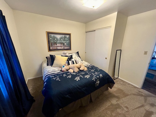 bedroom with a closet and carpet