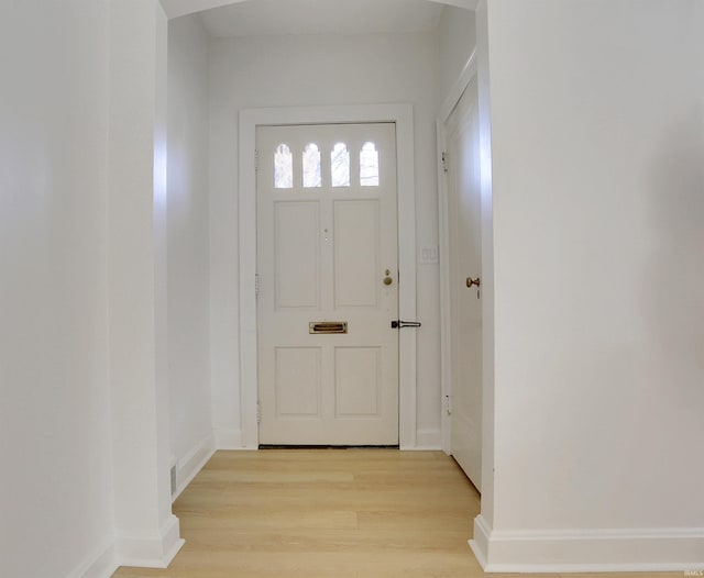 doorway featuring light wood-type flooring