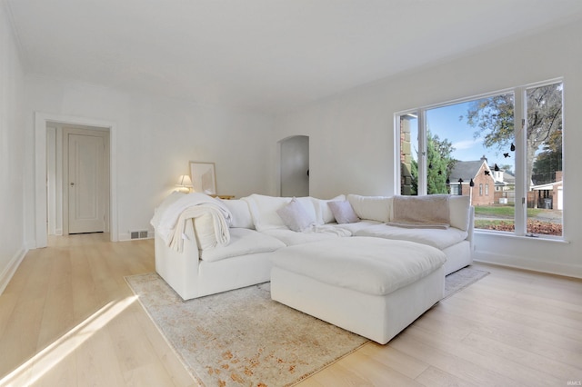 living room with light hardwood / wood-style floors