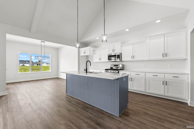 kitchen featuring white cabinets, dark wood-type flooring, and appliances with stainless steel finishes