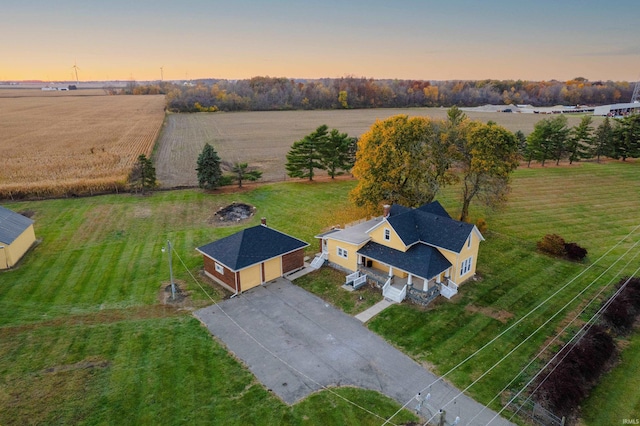 aerial view at dusk with a rural view