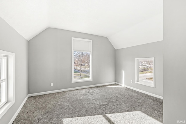 additional living space with carpet flooring and vaulted ceiling