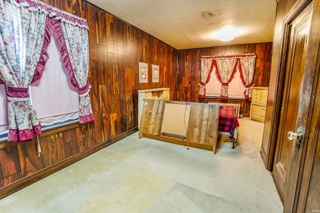 interior space featuring wood walls