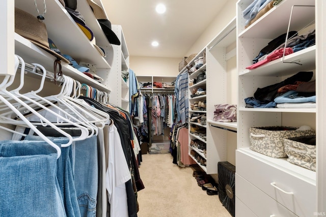 spacious closet featuring light carpet