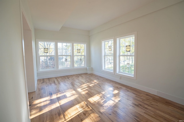 spare room with light hardwood / wood-style flooring