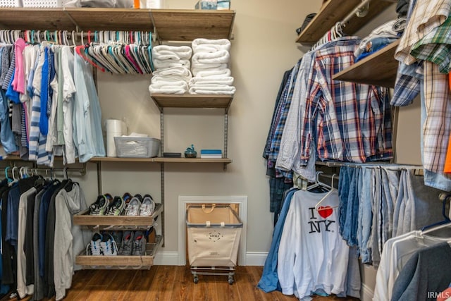 walk in closet featuring wood-type flooring