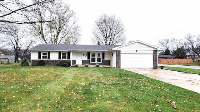 ranch-style house with a garage and a front yard