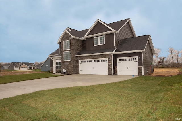 craftsman-style house with a front yard and a garage