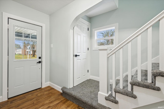 foyer entrance featuring dark hardwood / wood-style flooring