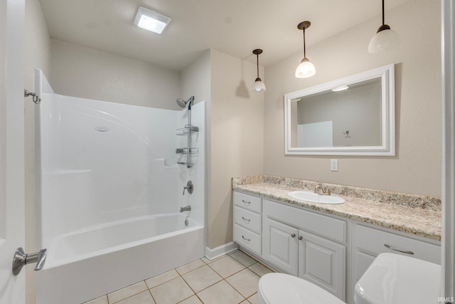 full bathroom featuring tile patterned floors, vanity,  shower combination, and toilet