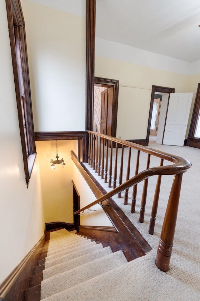 205 W Swager Dr, Fremont, IN 46737 - stairway with baseboards and carpet floors
