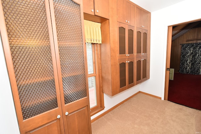 mudroom with light colored carpet