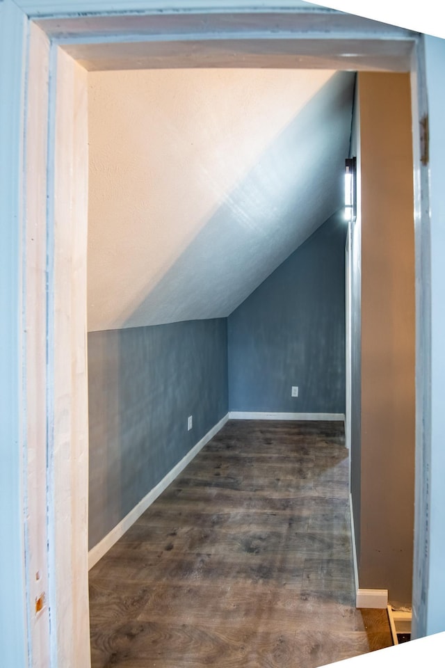 additional living space with vaulted ceiling and dark hardwood / wood-style floors