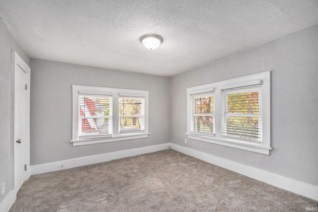 unfurnished room featuring light colored carpet and a textured ceiling