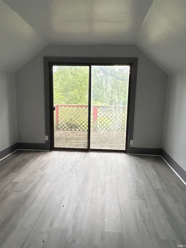 additional living space featuring wood-type flooring and lofted ceiling