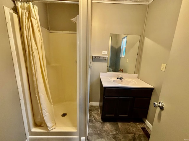 bathroom featuring vanity and walk in shower