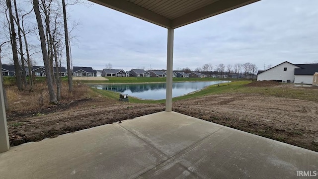 view of patio / terrace featuring a water view