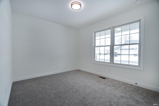 carpeted empty room with a textured ceiling