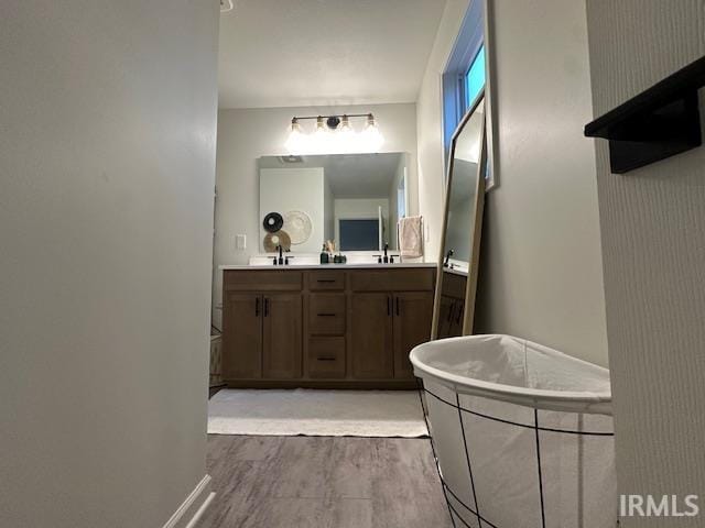 bathroom featuring hardwood / wood-style floors and vanity