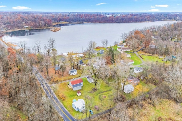 drone / aerial view featuring a water view