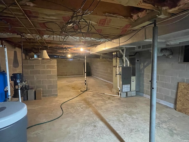 basement featuring heating unit