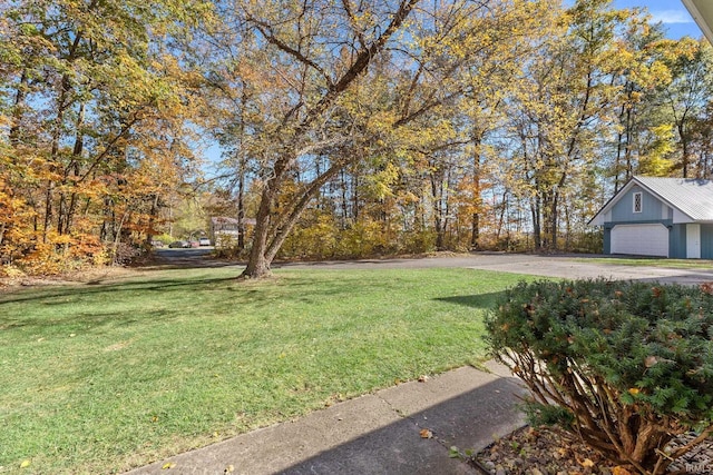 view of yard featuring a garage