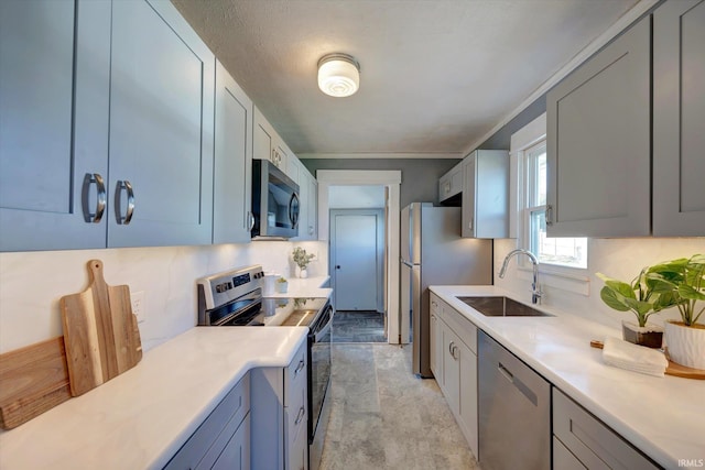 kitchen featuring crown molding, sink, and appliances with stainless steel finishes