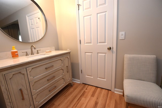 bathroom with hardwood / wood-style floors and vanity