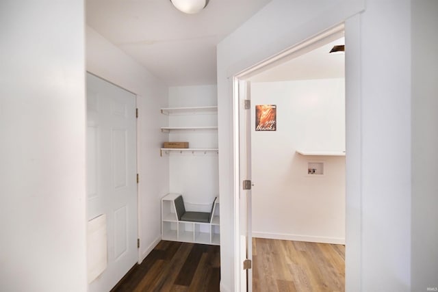 hallway with wood-type flooring