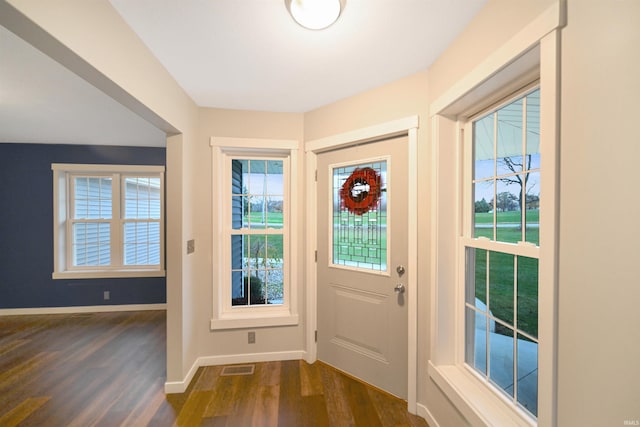 doorway to outside with dark hardwood / wood-style floors and a wealth of natural light