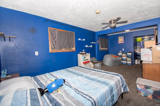 bedroom featuring carpet flooring and ceiling fan