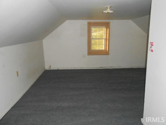 bonus room featuring dark carpet and vaulted ceiling