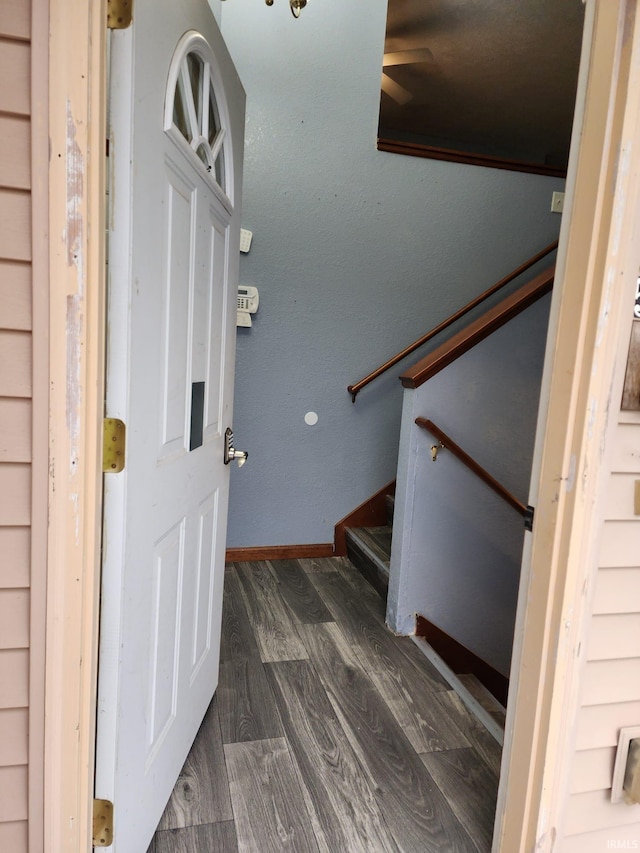 staircase featuring hardwood / wood-style flooring