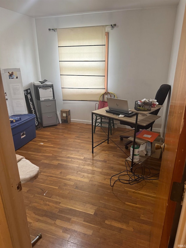 office area with dark hardwood / wood-style floors