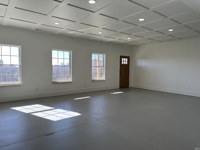 3536 Ridge Rd, Williams, IN 47470 - spare room featuring baseboards, concrete floors, recessed lighting, and coffered ceiling