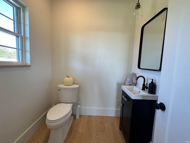 bathroom featuring vanity, hardwood / wood-style flooring, and toilet