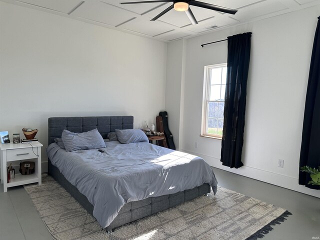 3536 Ridge Rd, Williams, IN 47470 - bedroom with ceiling fan and finished concrete flooring