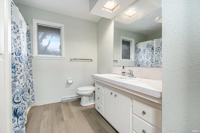 bathroom featuring vanity, hardwood / wood-style flooring, and toilet