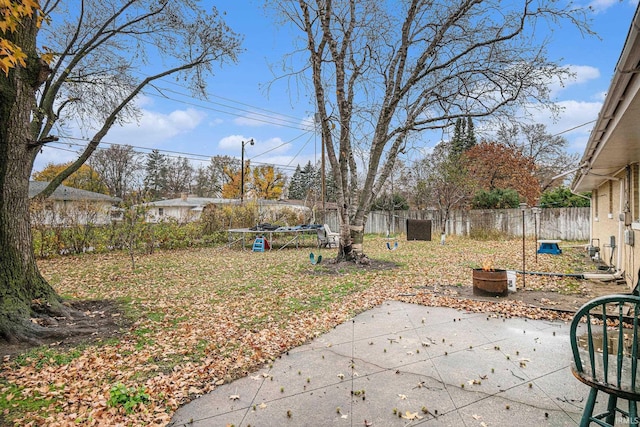 view of yard with a patio and a trampoline