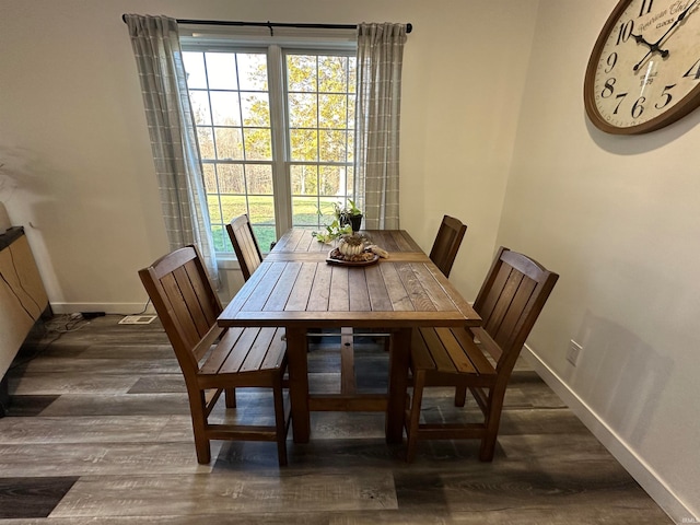 dining space featuring dark wood-type flooring