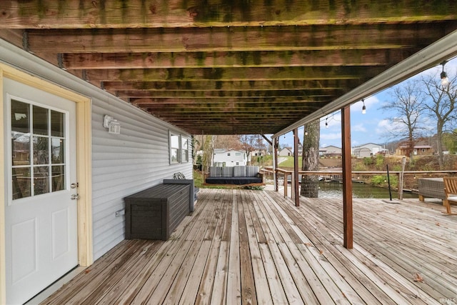 deck with a water view