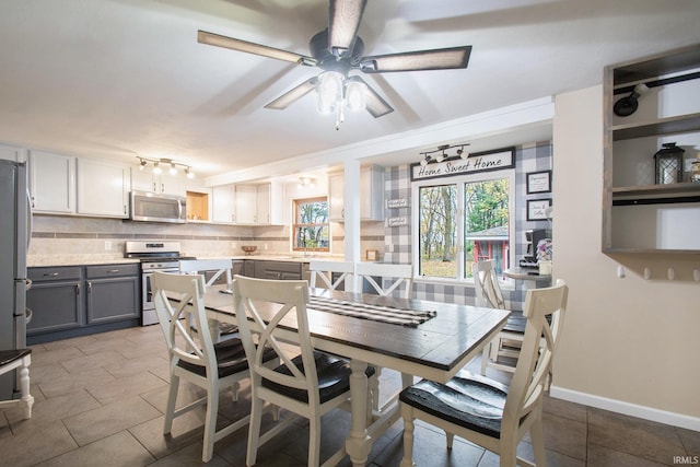 dining area featuring ceiling fan