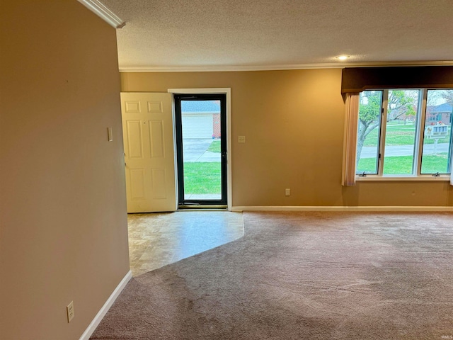 unfurnished room with crown molding, a textured ceiling, and a wealth of natural light