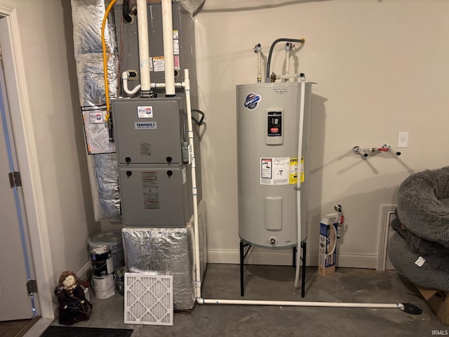 utility room with electric water heater